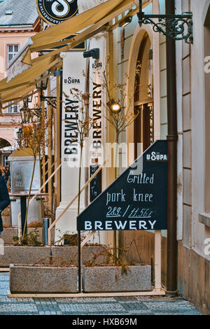 Brewery in the city center of Prague - PRAGUE / CZECH REPUBLIC - MARCH 20, 2017 Stock Photo