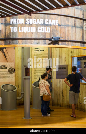 Visitors learning about the history of Bundaberg Rum in the Museum Experience.  Bundaberg, Queensland, Australia Stock Photo