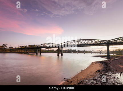 The heritage-listed Burnett Bridge at twilight.  Bundaberg, Queensland, Australia Stock Photo