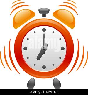 Design of alarm clock with vibration on white background. Its vibrating and ringing at 07:00 am for you wake up. Vector icon. Stock Vector