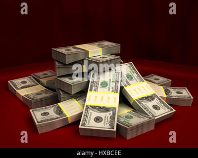 3d illustration of dollars stack over red colors background Stock Photo