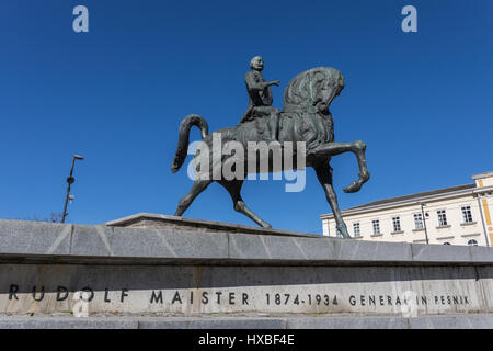 Bronze equestrian statue of general and poet Rudolf Maister in Ljubljana, Slovenia Stock Photo