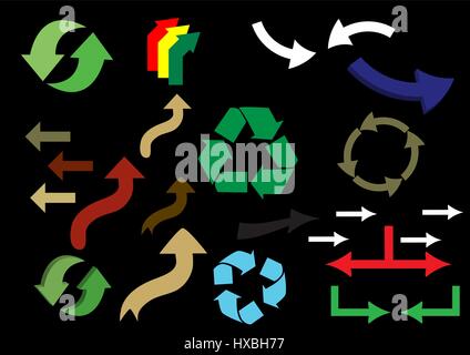 a set colored arrows on black background Stock Vector