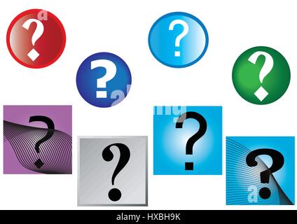 question marks and multi colored round and square backgrounds Stock Vector