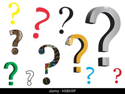 assortment of question mark icons on white background Stock Vector