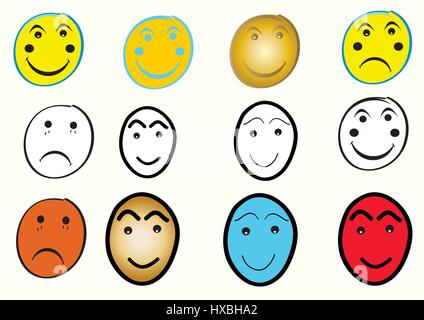 a set of smiley and sad faces on white background Stock Vector