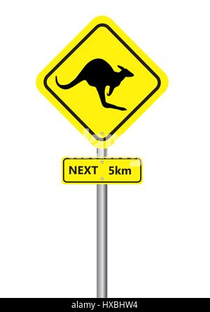 a yellow kangaroo sign on a white background Stock Vector