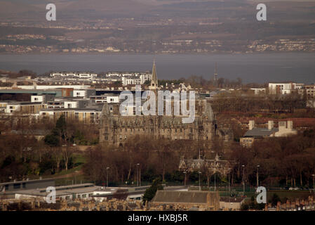 panoramic aerial panorama  landscape from the castle of Edinburgh looking north  over city of Fettes College Stock Photo