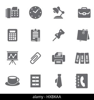 Vector black office icons set Stock Vector