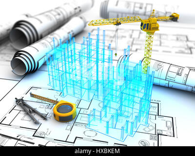 abstract 3d illustration of building design project Stock Photo