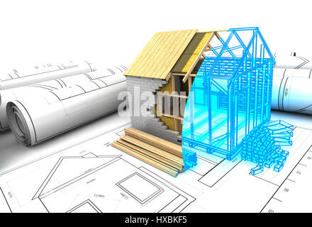 abstract 3d illustration of house design project Stock Photo