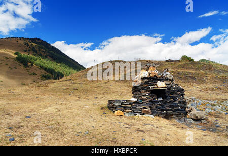 Pagan shrine in Shenako village on southern slope of the Greater Caucasus. Tusheti region. Georgia Stock Photo