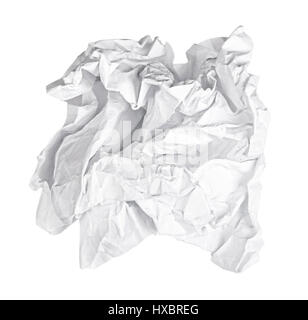 Screwed up piece of white paper isolated Stock Photo