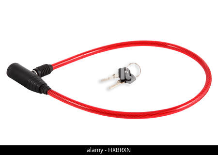 Length Flexible Steel Cable Red Bicycle Lock Stock Photo