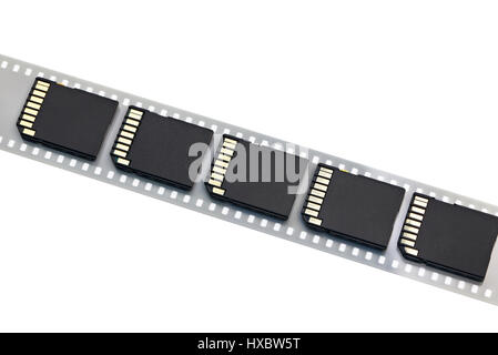 Old film and modern digital compact SD cards isolated white Stock Photo