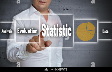 Statistic concept background is shown by man. Stock Photo