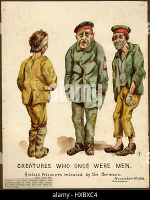 Creatures Who Once Were Men. British Prisoners Released by the Germans. November 14th, 1918. Sweveghem  - Sketch from anonymous british soldier ( knowed as ' JM') Stock Photo