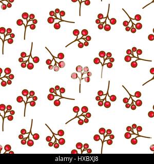 Red currant berry seamless pattern on white. Berries winter fruit vector repeat background. Stock Vector