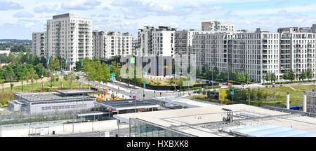 DLR station & Newham East Village exterior apartment flats blocks Queen Elizabeth Olympic Park legacy conversion from athletes village London Olympics Stock Photo