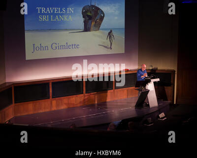 Famous travel author speaks at the Royal Geographical Society Stock Photo