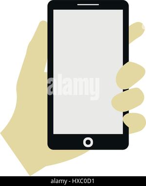 hand icon illustrated with smartphone on white background in vector Stock Vector