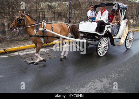 Calesa (sometimes spelled kalesa) is a horse drawn carraige in the Philippines. They were introduced to the islands in the 18th century by Spanish col Stock Photo