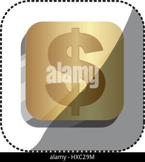 sticker golden square 3d button with dollar symbol Stock Vector