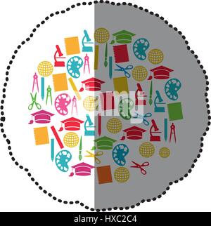 colorful sticker set of study icons in circle shape Stock Vector