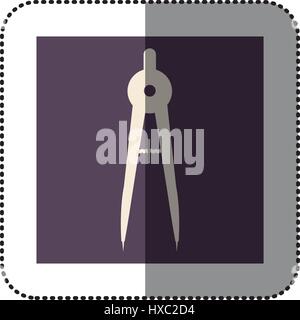 color sticker square with drawing compass icon Stock Vector