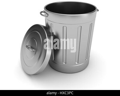 Golden Opened Trash Can Isolated On White Background Stock Photo
