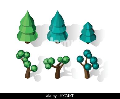 Isometric vector tree set. Landscape constructor kit. Stock Vector