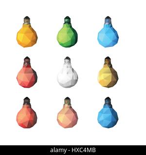Low poly light bulbs set. Stock Vector