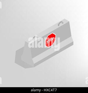 Iron concrete block for barriers with a markup, isolated on white background. Design elements for reconstruction. Flat 3D isometric style, vector illu Stock Vector