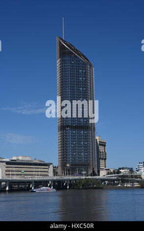 Brisbane, Australia: 1 William Street office tower, home of the Queensland state government, overlooking Brisbane River. Stock Photo