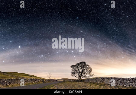 Stunning night at Malham in North Yorkshire, with lots of stars and the Milky Way Stock Photo