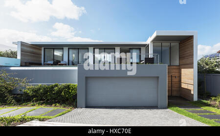 Modern home showcase exterior house with garage Stock Photo