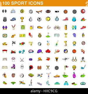 100 sport icons set, cartoon style Stock Vector