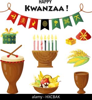 Vector set of elements on Kwanzaa celebration Stock Vector