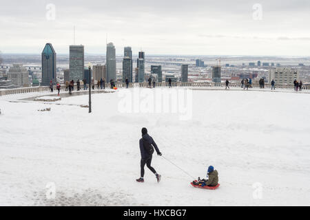 Montreal, Canada - 25 March 2017: Montreal Skyline in winter from Kondiaronk Belvedere Stock Photo