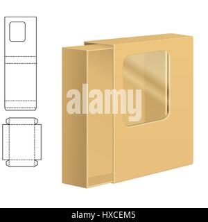 Download box with plastic window die cut mock up template vector ...