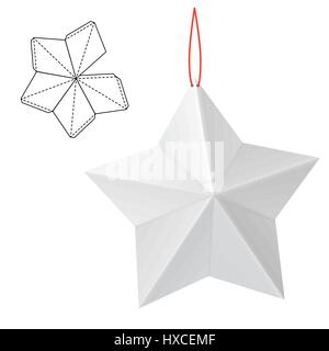 Vector Illustration of hand made craft Christmas decoration for Design, Website, Background, Banner. Toy New Year Template. Paper star gift box with d Stock Vector