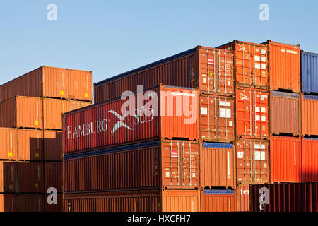 Container pile on a place in the container port, container stacking on a place in container port |, Containerstapel auf einem Platz im Containerhafen  Stock Photo