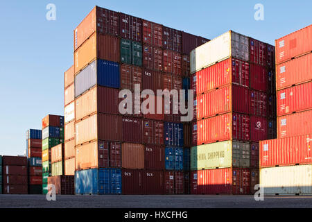 Container pile on a place in the container port, container stacking on a place in container port |, Containerstapel auf einem Platz im Containerhafen  Stock Photo