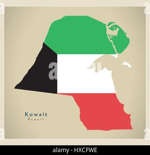 Modern Map - Kuwait flag colored KW Stock Vector