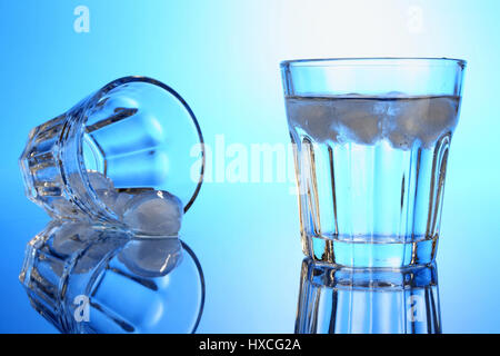 Water glasses with ice cube, Wasserglaeser mit Eiswuerfel Stock Photo