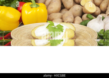 Potatoes with curd and vegetables, Potatoes with cottage cheese and vegetables |, Kartoffeln mit Quark und Gemuese |Potatoes with cottage cheese and v Stock Photo