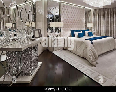 Luxury Apartment in London;exclusive bedroom; double bed;interior design in bedroom Stock Photo