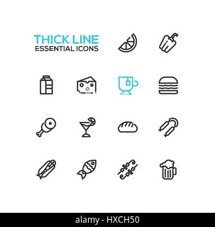 Kinds of Food Line Icons Set Stock Vector