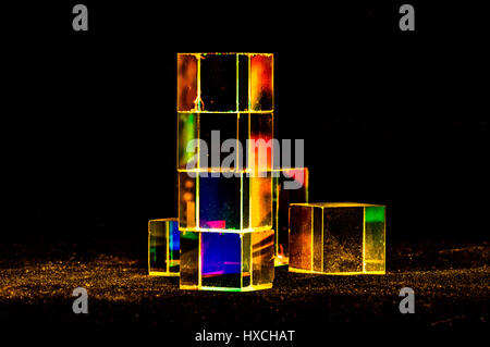 Abstract Cubes concept reflecting bright prism colors in unique background Stock Photo
