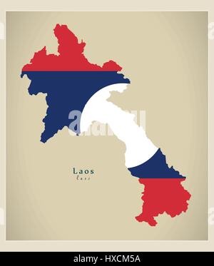 Modern Map - Laos flag colored LA Stock Vector